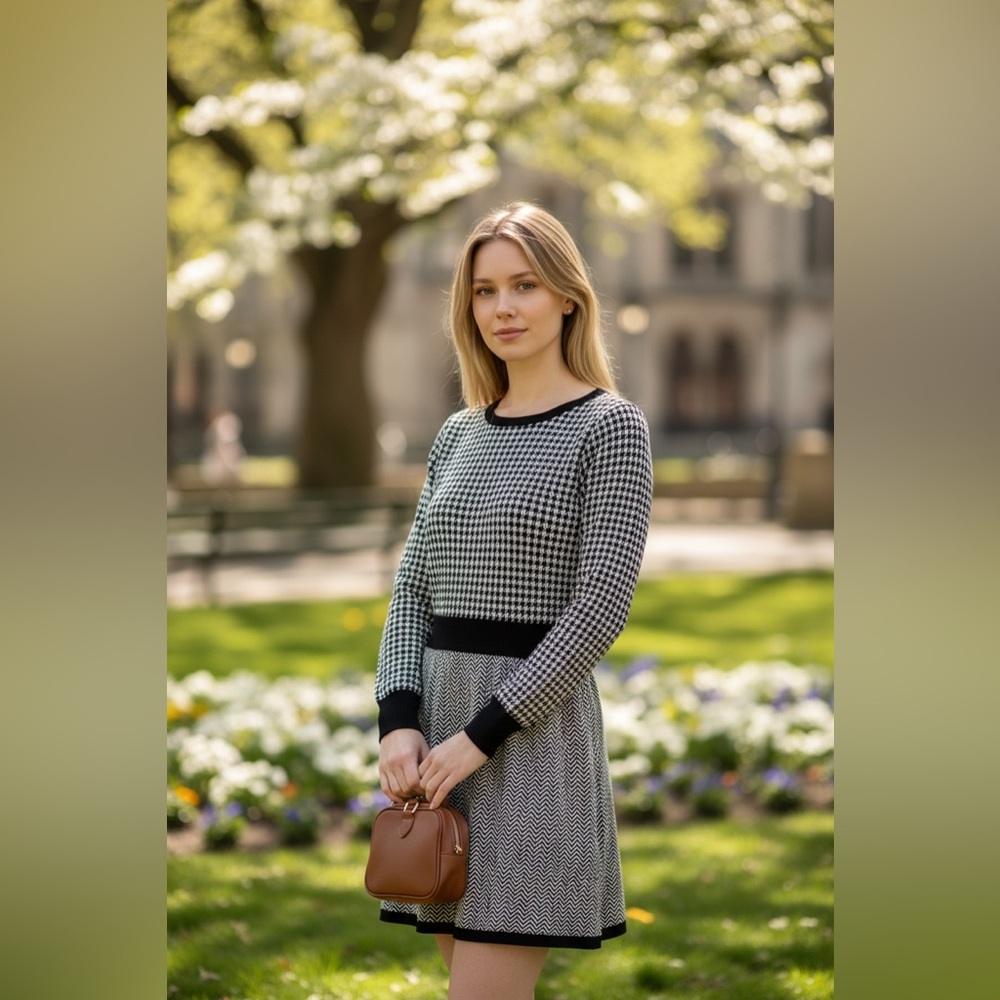 Black and White Houndstooth Dress